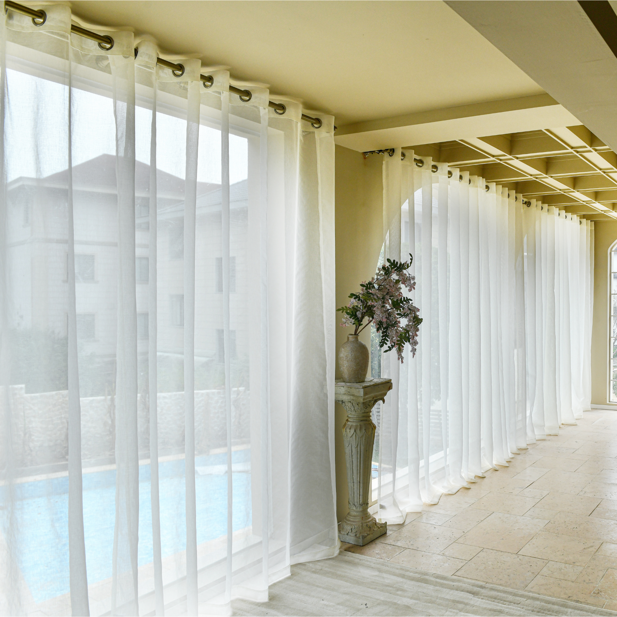 Custom Linen Texture Solid Sheer Curtains