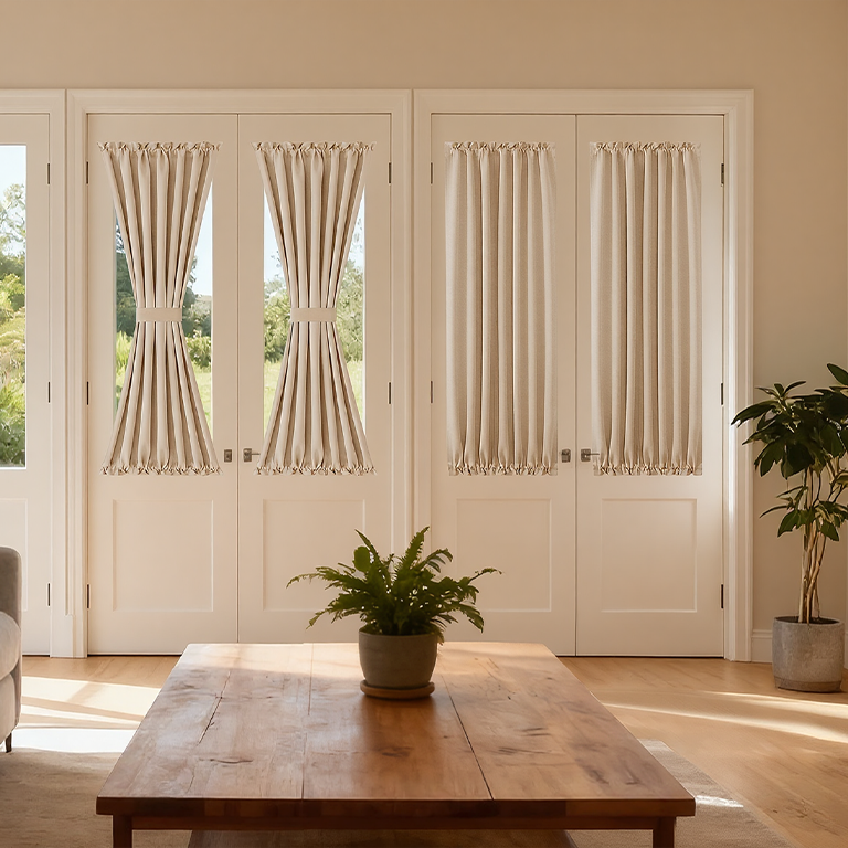 Custom Luxury Silk-Fiber French Door Blackout Curtains