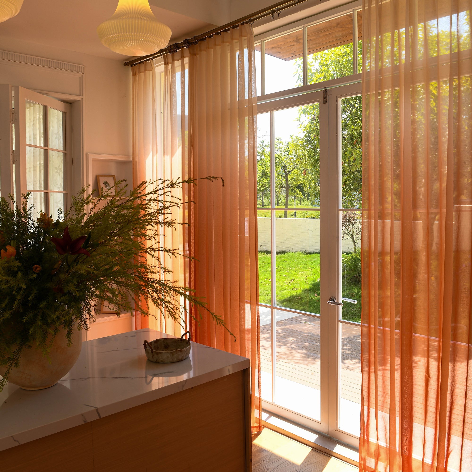 Custom Vertical Ombre Linen Texture Sheer Curtains