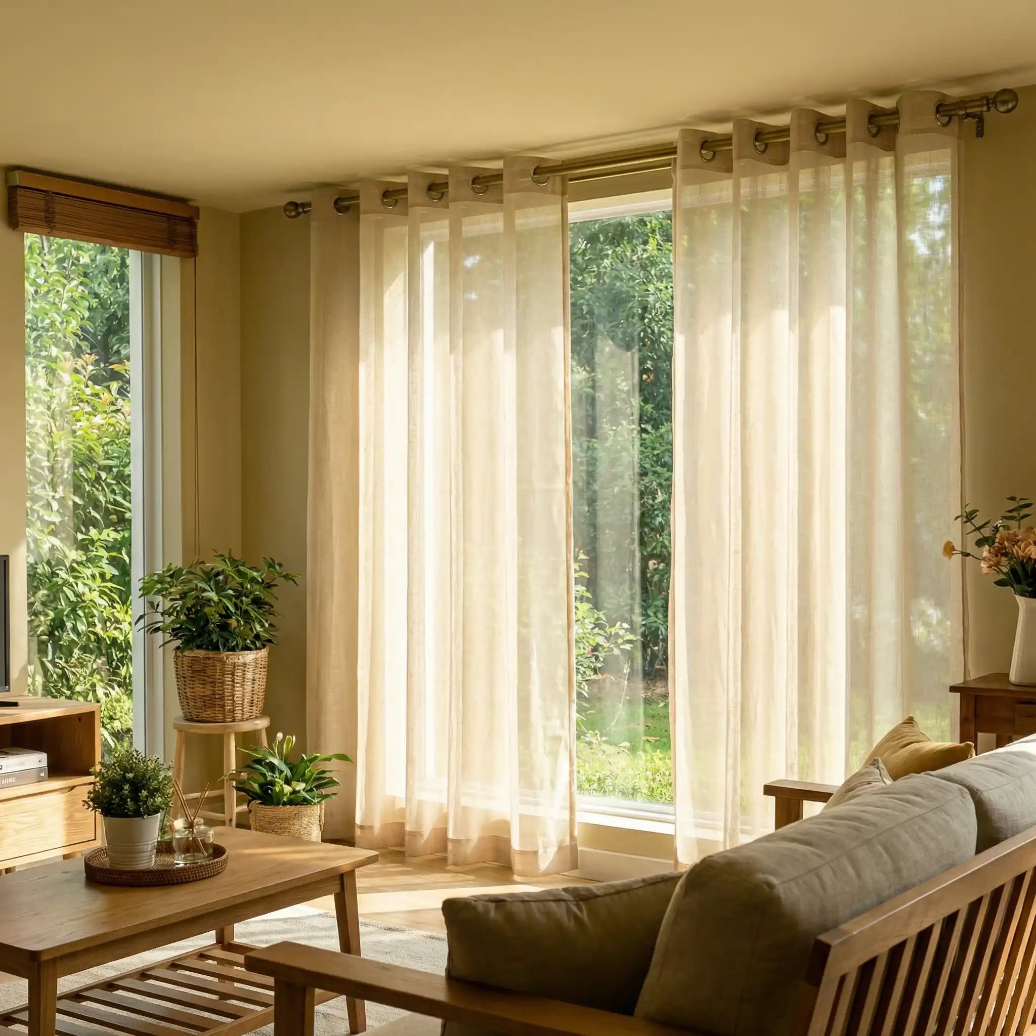 Custom Linen Texture Solid Sheer Curtains