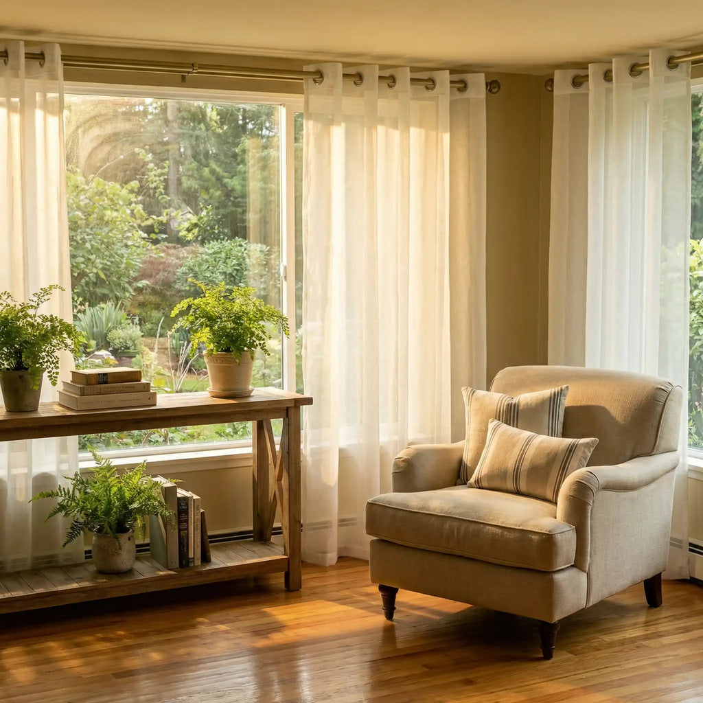 Custom Linen Texture Solid Sheer Curtains