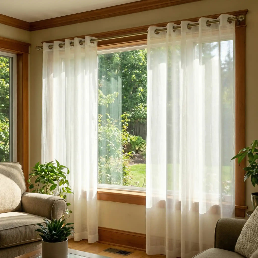 Custom Linen Texture Solid Sheer Curtains