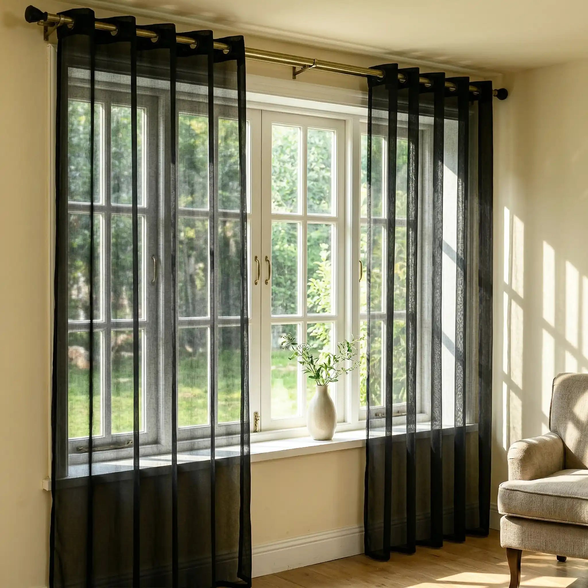 Custom Linen Texture Solid Sheer Curtains