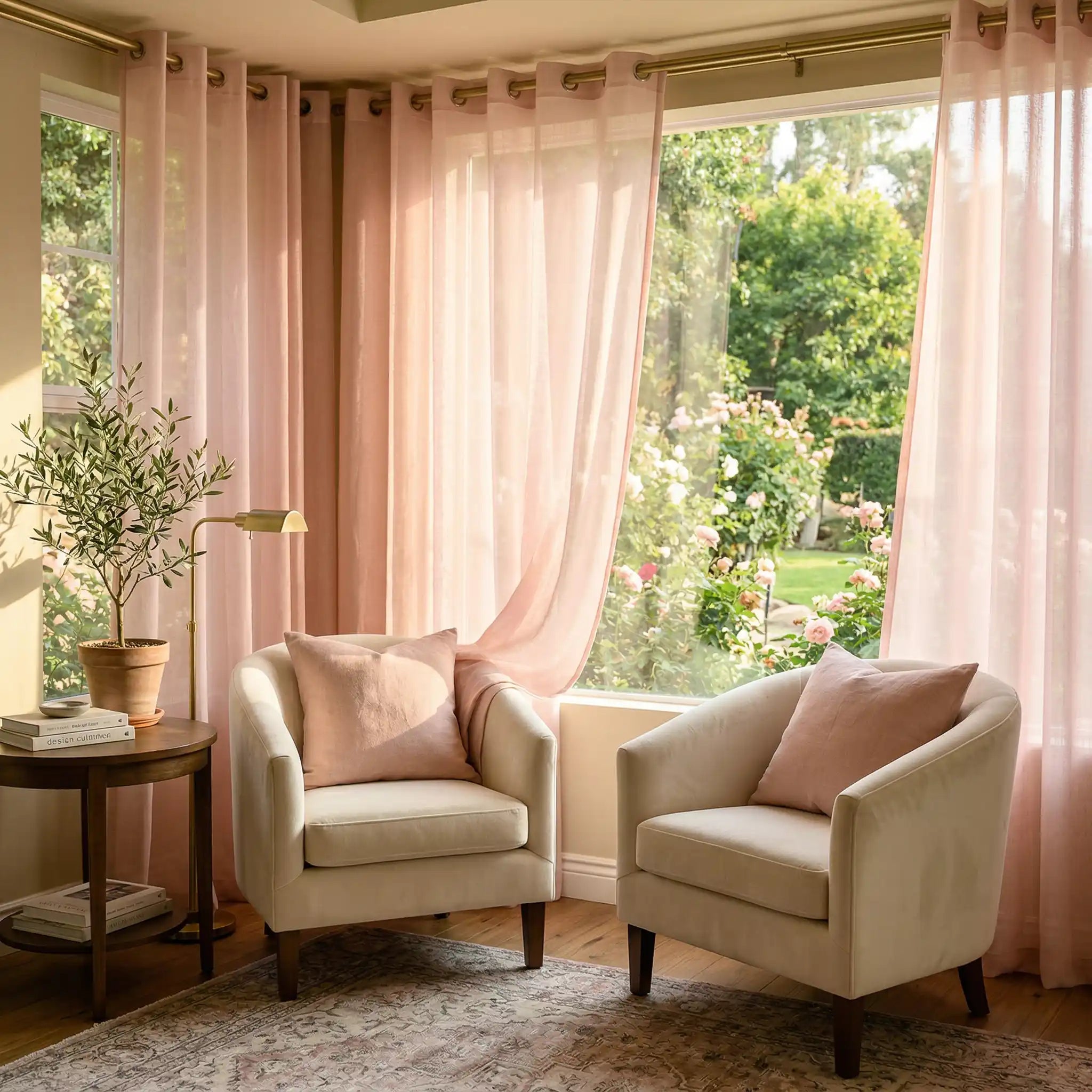 Custom Linen Texture Solid Sheer Curtains