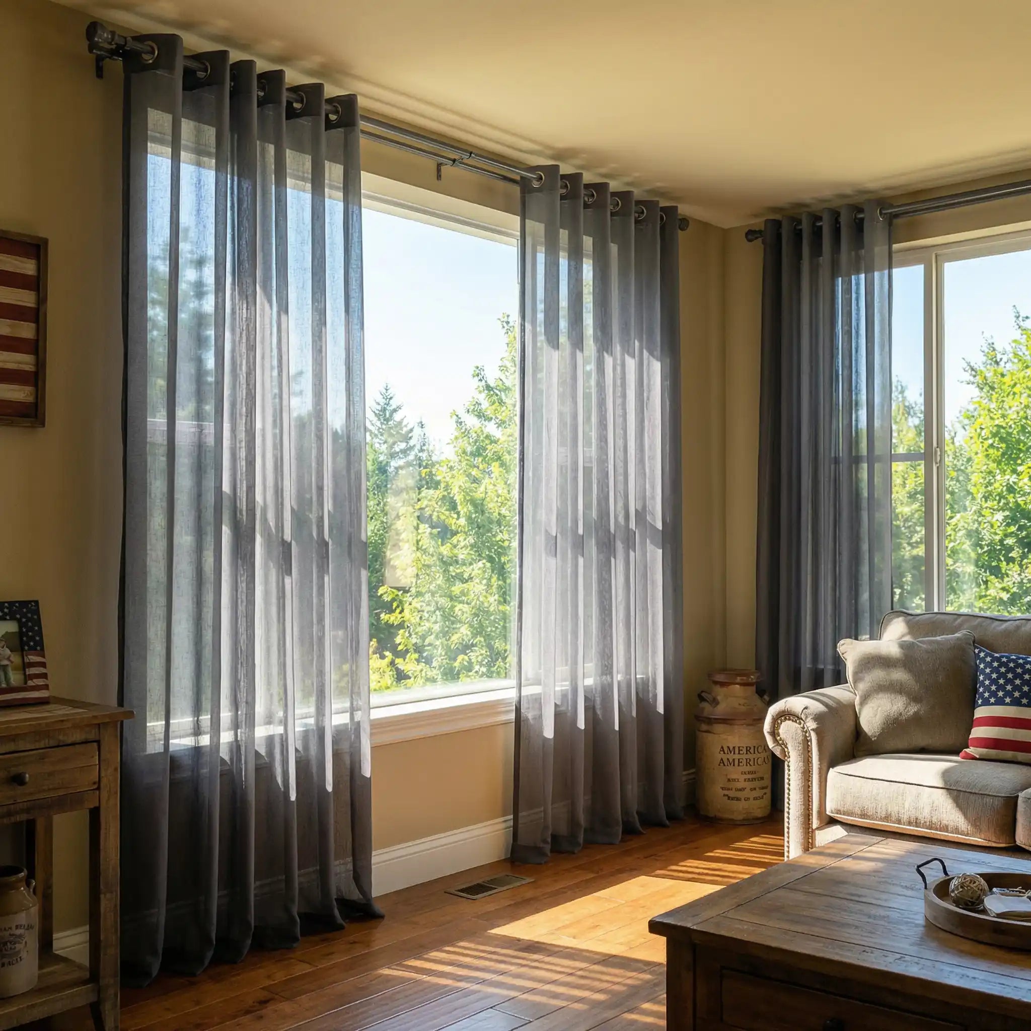Custom Linen Texture Solid Sheer Curtains