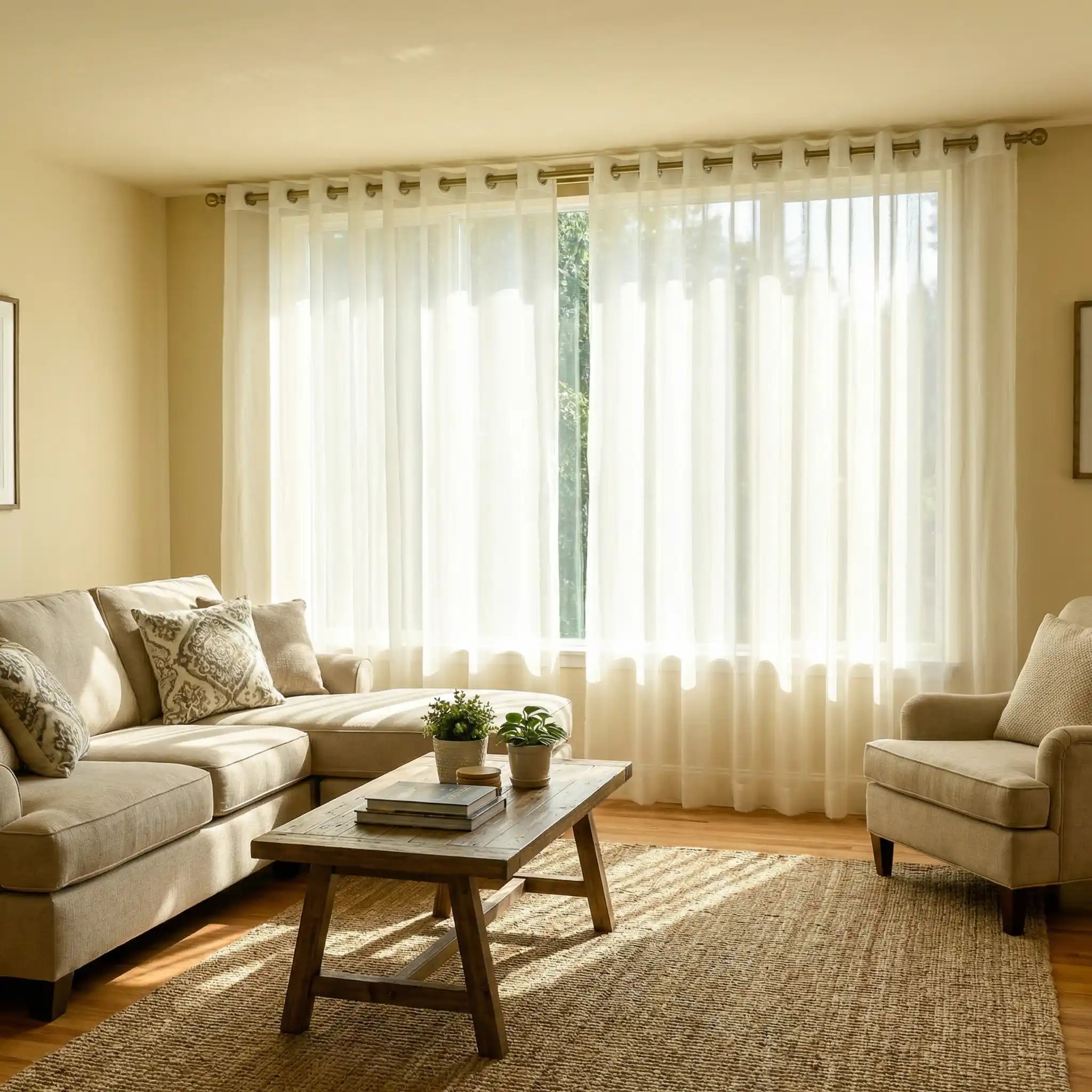 Custom Linen Texture Solid Sheer Curtains