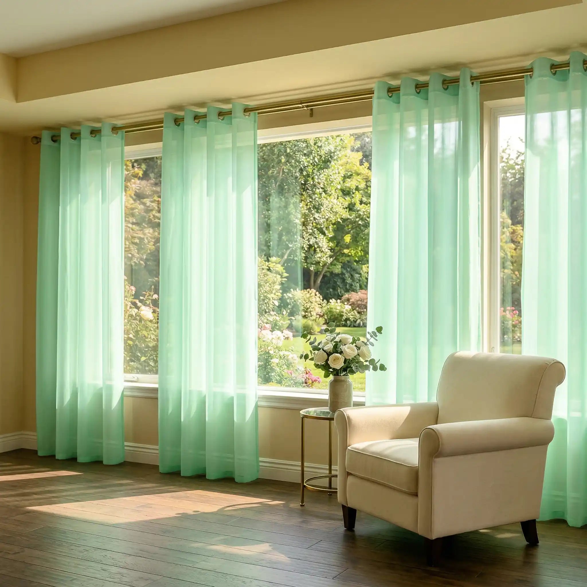 Custom Linen Texture Solid Sheer Curtains