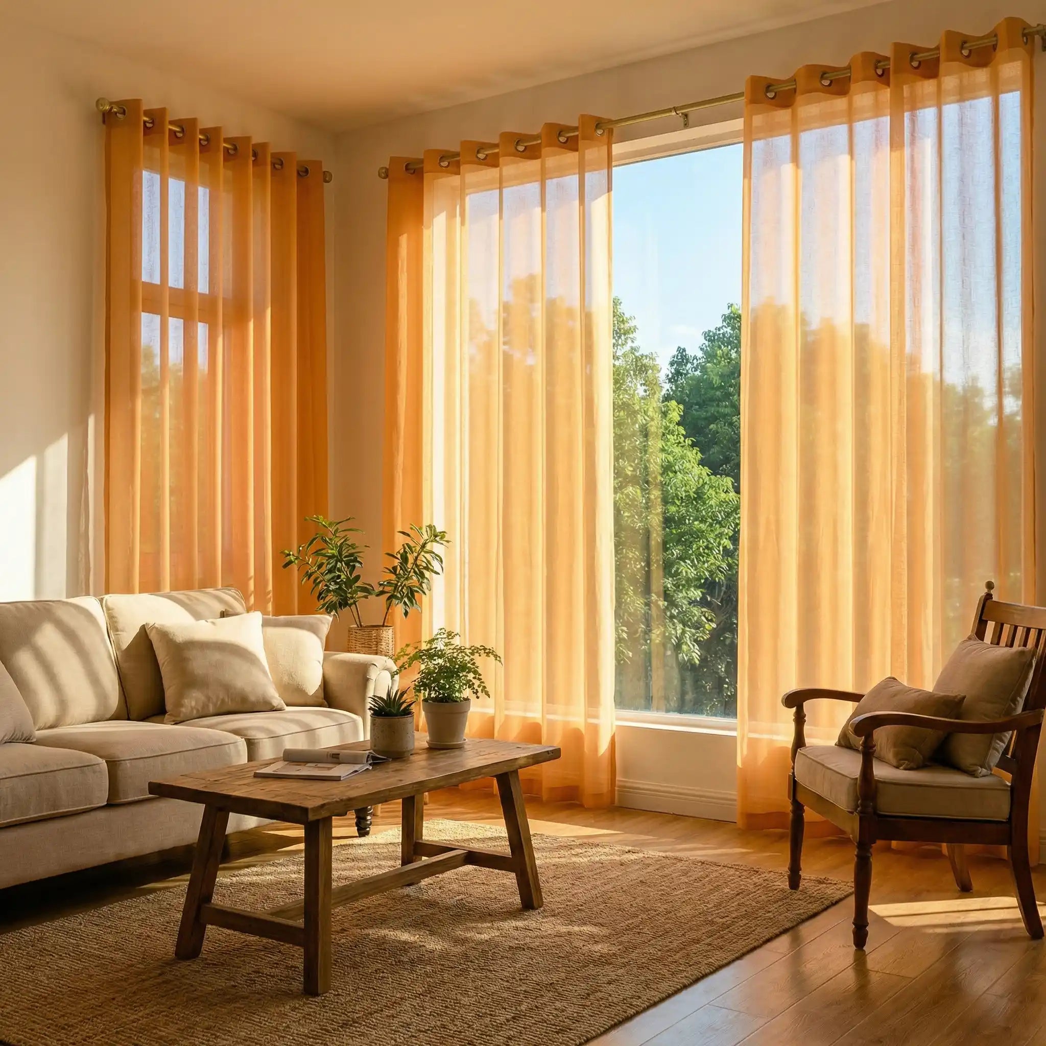 Custom Linen Texture Solid Sheer Curtains