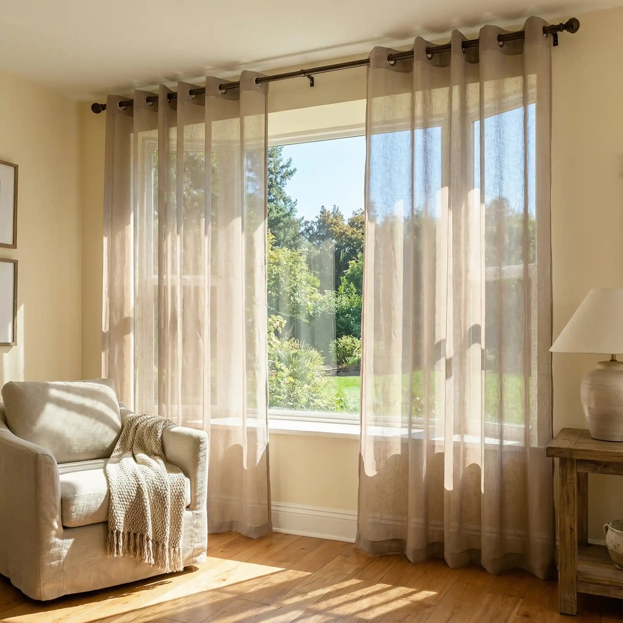 Custom Linen Texture Solid Sheer Curtains