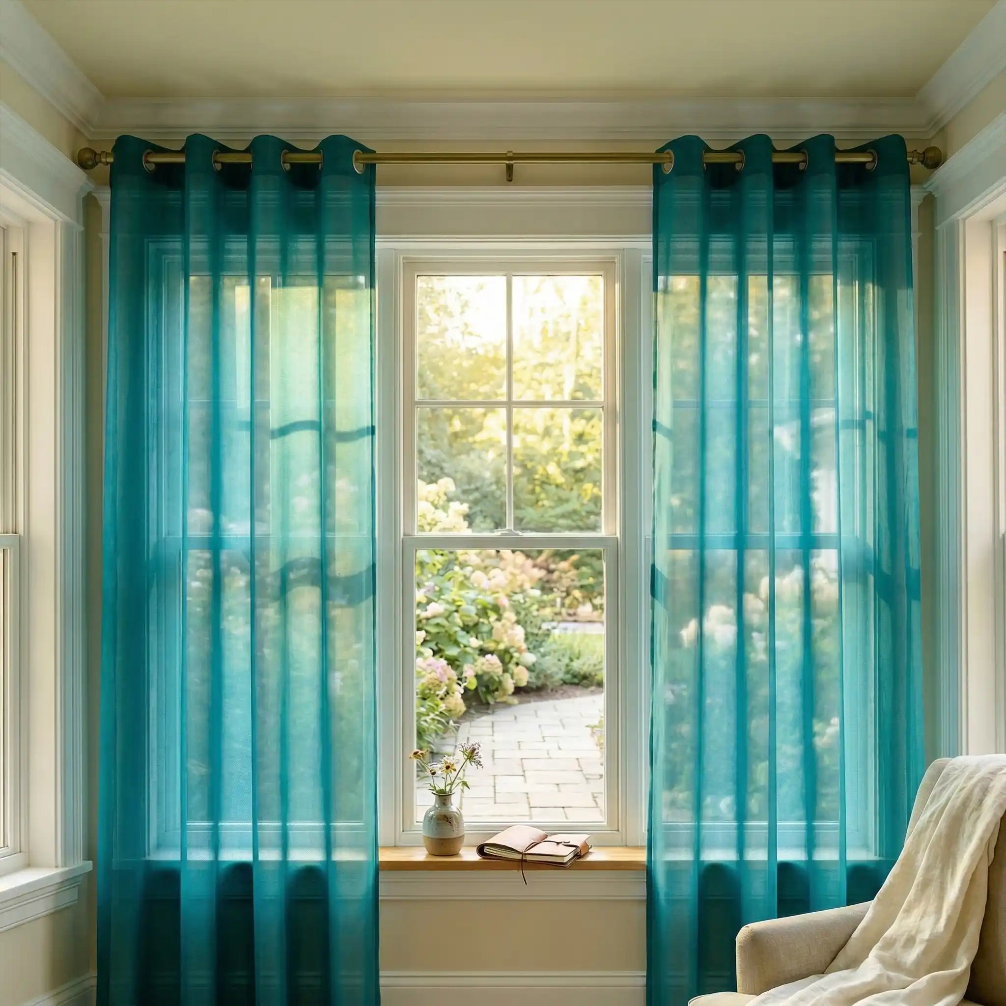 Custom Linen Texture Solid Sheer Curtains