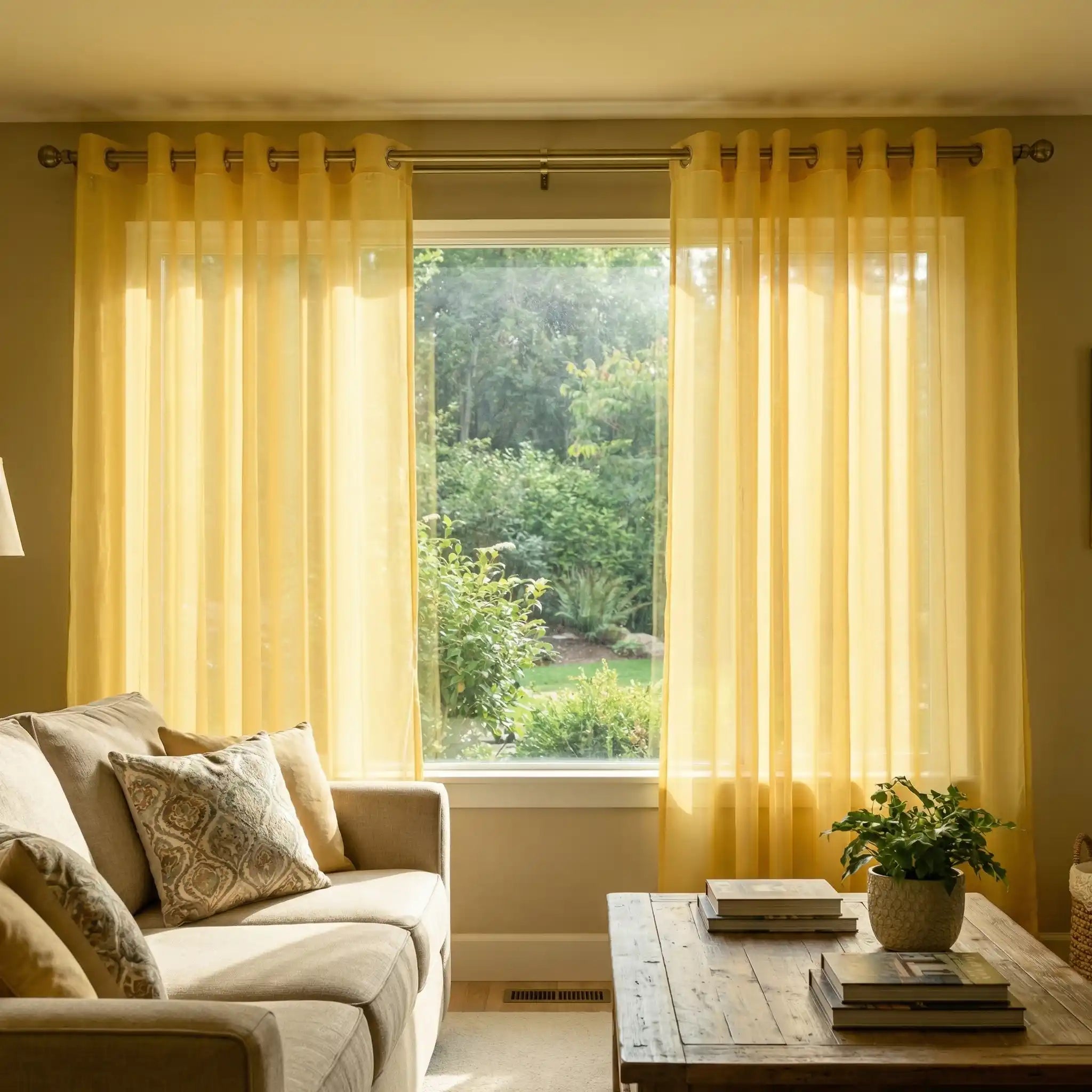 Custom Linen Texture Solid Sheer Curtains
