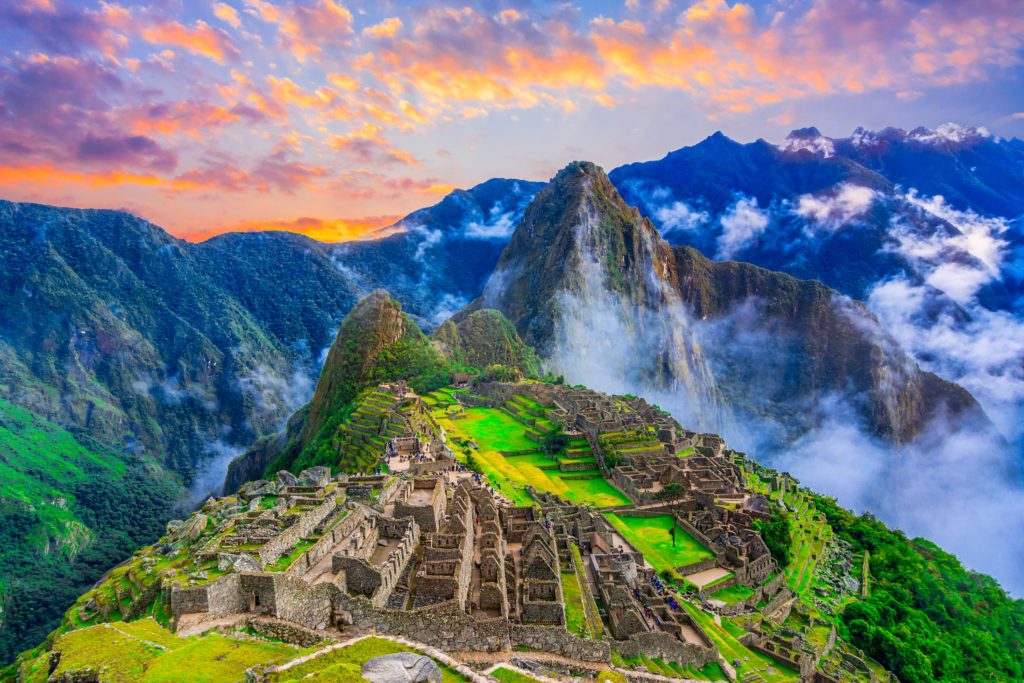 Machu Picchu, Cusco,Peru: Overview of the lost inca city Machu Picchu with Wayna Picchu peak, before sunrise